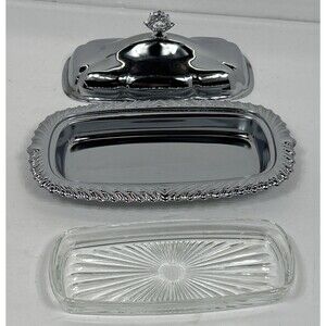 Vintage Chrome Butter Dish Shelton-Ware Chromium w/ Glass Liner Grandmacore